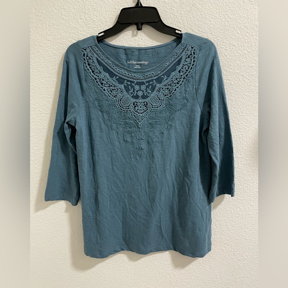 Soft Surroundings Lace Accent Long Sleeve Top - as is